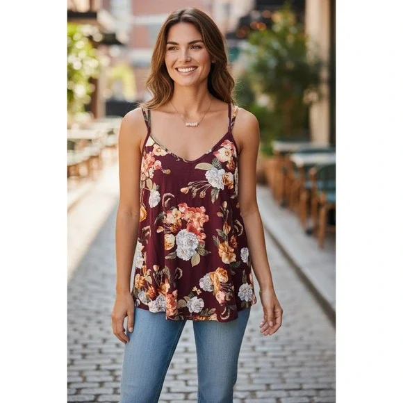 Papermoon Floral Cami Crisscross Back Sz M NWT - Picture 1 of 7